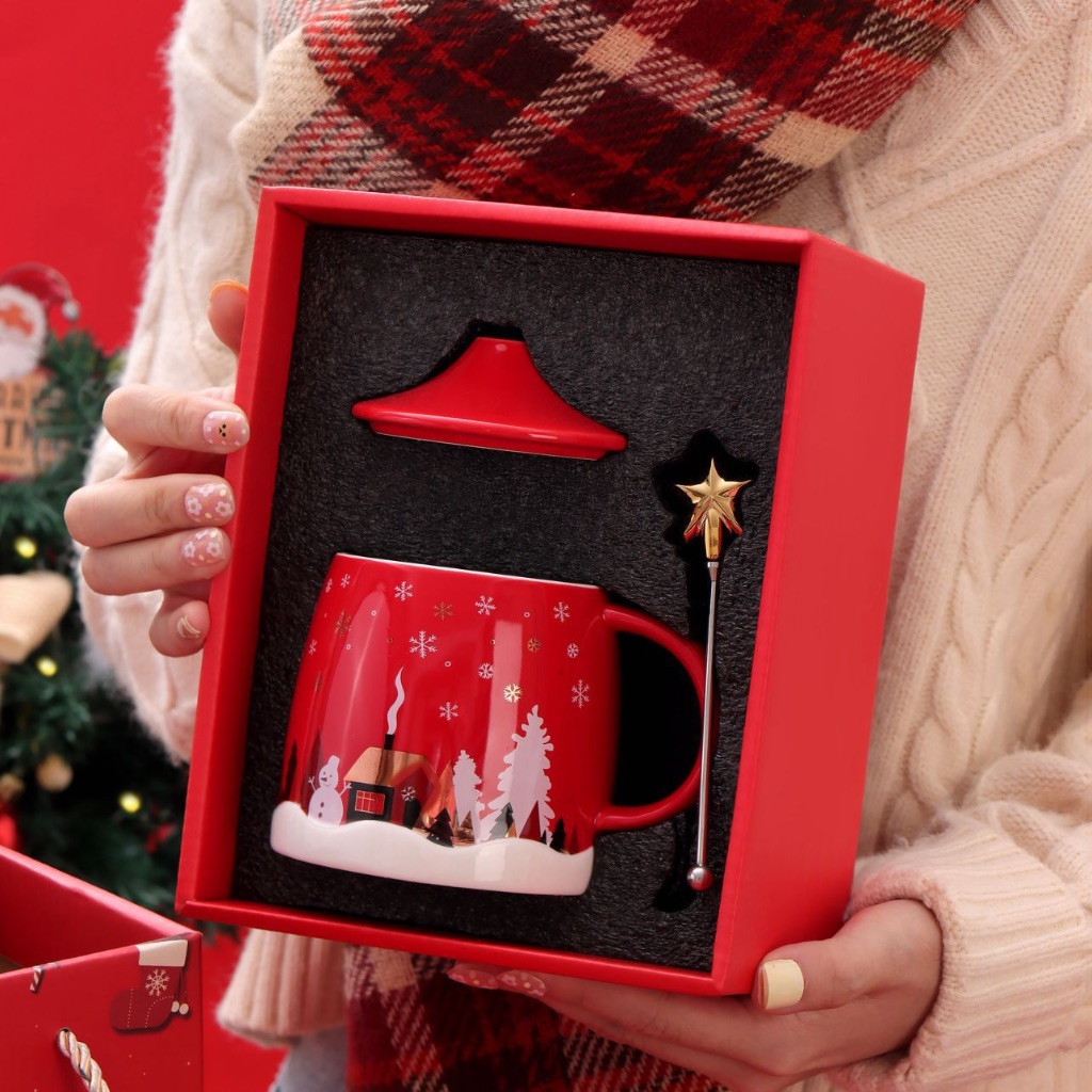 🚚台灣現貨 | 24H快速發貨【 可營選物】高顏值聖誕馬克杯 馬克杯 辦公室咖啡杯子 奶杯 帶蓋勺 聖誕禮物 交換禮物