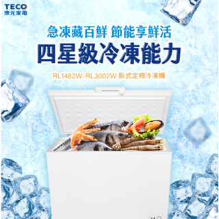 《天天優惠》TECO東元 300公升 上掀式臥式冷凍櫃 RL3002W