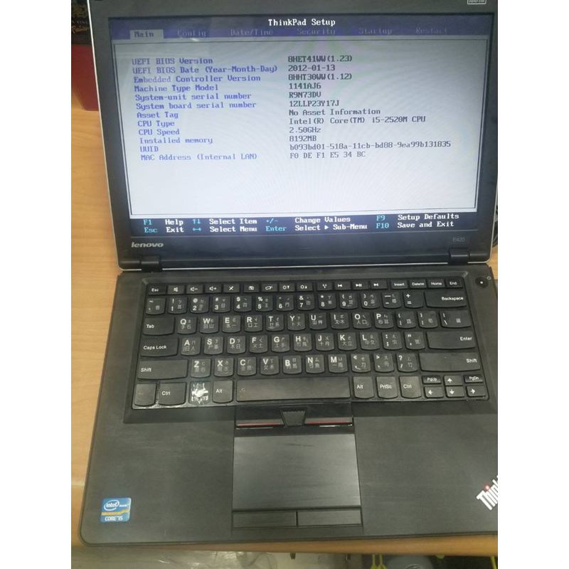 賣Lenovo E420 14寸/i5二代/4G*2 RAM 無硬碟 無電源線 缺鍵盤可進主機板畫面-現況如照片 不拆賣