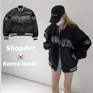 【Shopdcc】🇰🇷韓國刺繡英文字體棒球外套 撞色 線條 尼龍 外套 寬鬆 情侶 穿搭