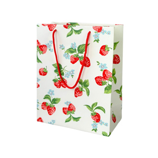 Cath Kidston 經典品牌款 草莓印花紙袋 花版紙印禮品袋 寬底手提袋 編織提帶包裝袋 大禮盒袋 中 24597