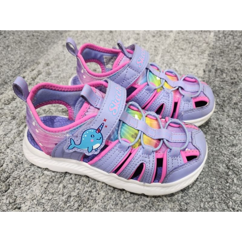 SKECHERS C-FLEX SANDAL 2.0 獨角鯨 保護腳趾 魔鬼氈 女童涼鞋 13號 302721LLVMT