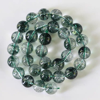 【水晶/飾品】 加色半成品綠幽靈水晶 串珠素材 綠爆花晶 約6mm 天然玉石 礦石 讓藏