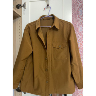 衣服 ） uniqlo UNIQLO 外套 寬版襯衫式外套 襯衫 牛仔 夾克 駝色 棕色 復古 咖啡色 多口袋