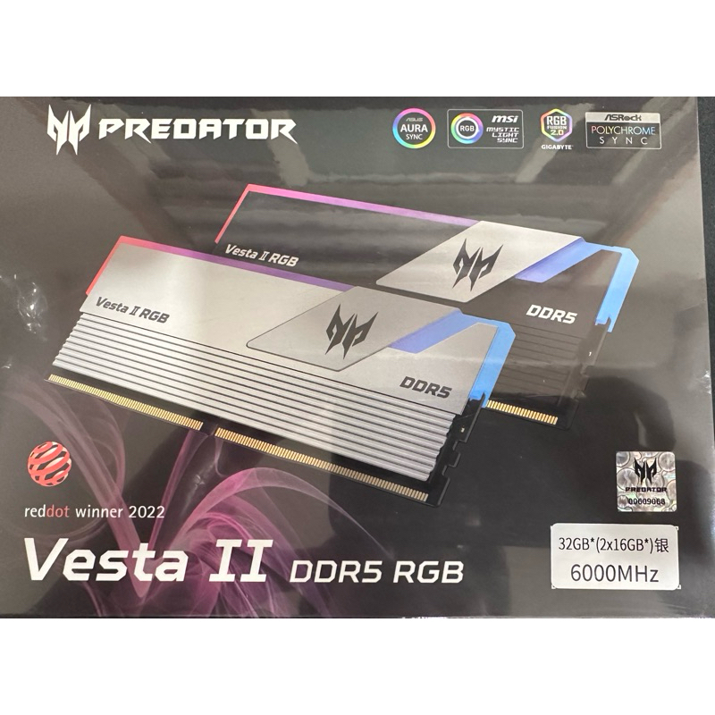 Acer Predator Vesta2 DDR5-6000 32G(16*2)(CL30)銀 RGB 記憶體