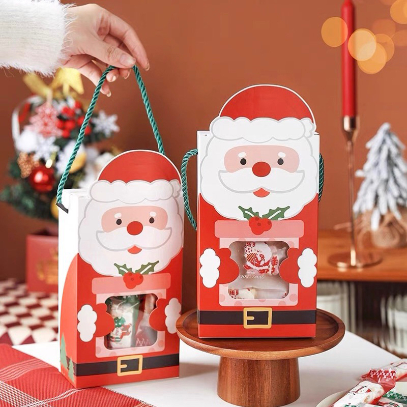 ➰well➰聖誕老人手提開窗包裝盒 聖誕糖果盒 牛軋糖包裝盒 瑪德蓮 糖霜餅乾包裝盒 聖誕禮品盒 交換禮物 雪Q餅包裝盒