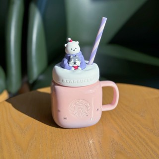 Starbucks官方正品！星巴克杯子2023聖誕節400ml節日萌寵款粉紫漸變胖墩陶瓷馬克杯梅森吸管杯咖啡杯果汁茶水杯