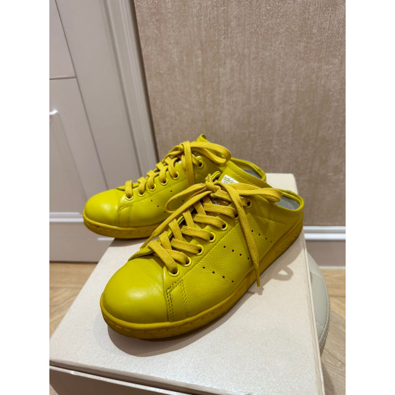 Adidas愛迪達 STAN SMITH 復古黃色皮質懶人拖鞋 US5.5(38) 二手