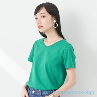 earth music&ecology 紺野彩夏著用款-防汗漬加工基本款V領短袖T恤(1N32L1C1100)