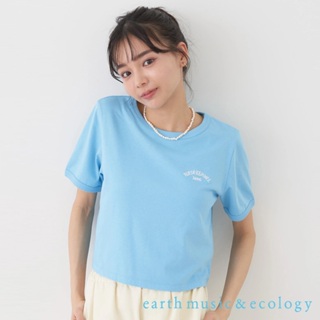 earth music&ecology RUE DE LOURMEL刺繡短版圓領純棉短袖T恤(1L31L1C0100)
