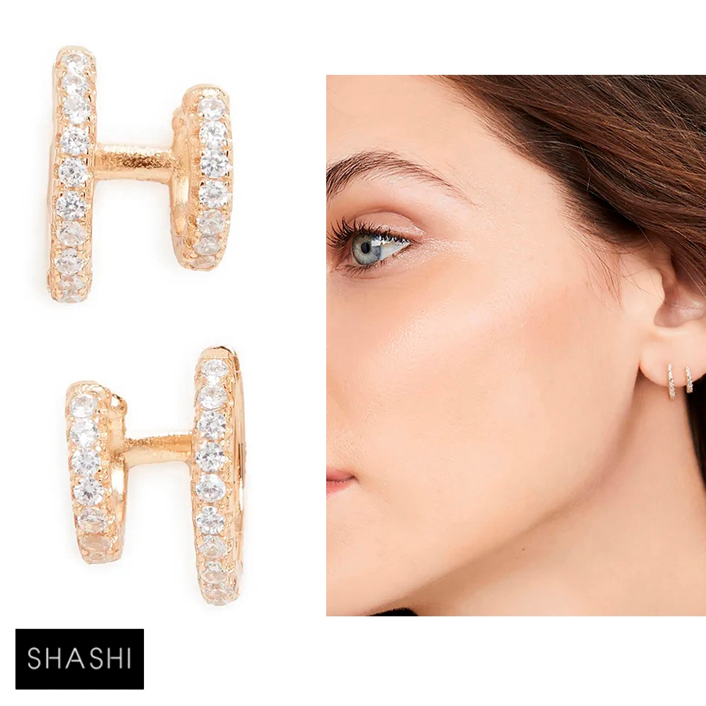 SHASHI 紐約品牌 KATERINA 金色雙層小圓耳環 簡約鑲鑽小圓耳環