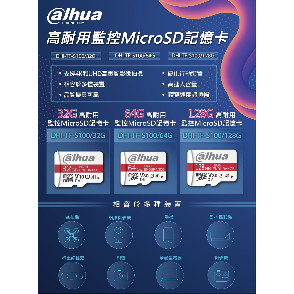 大華DHI-TF-S100/32G/64G/128G高耐用監控專用記憶卡MicroSD【監視器專用】