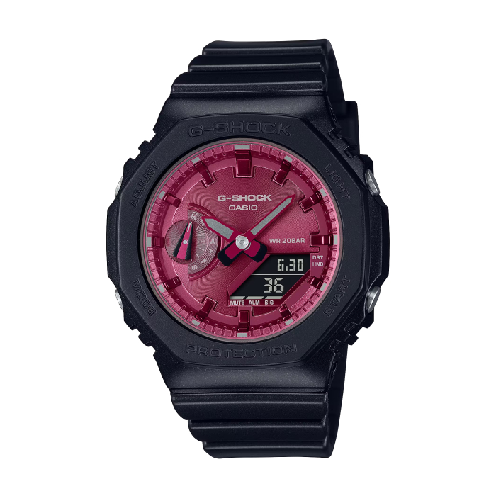 【CASIO G-SHOCK】古典光澤金屬質感八角雙顯時尚腕錶-酒紅色/GMA-S2100RB-1A/台灣總代理公司貨享