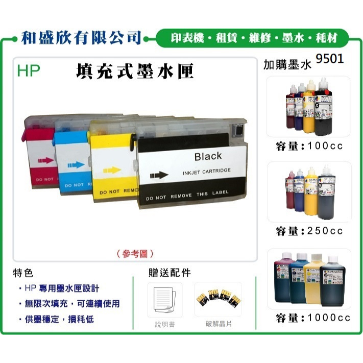 【Pro Ink 連續供墨】HP 950 951 8100 8600 8610 8620 填充式墨水匣+墨水 四色防水