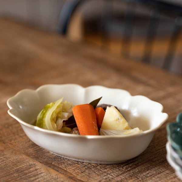| 十煦 | 花ゆう花湯橢圓深皿 米白花型咖哩碗 日本製美濃燒 餐盤餐具