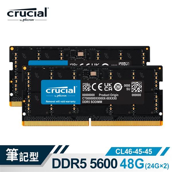 Micron美光Crucial NB-DDR5 5600 48G(24Gx2)雙通筆電記憶體CT2K24G56C46S5
