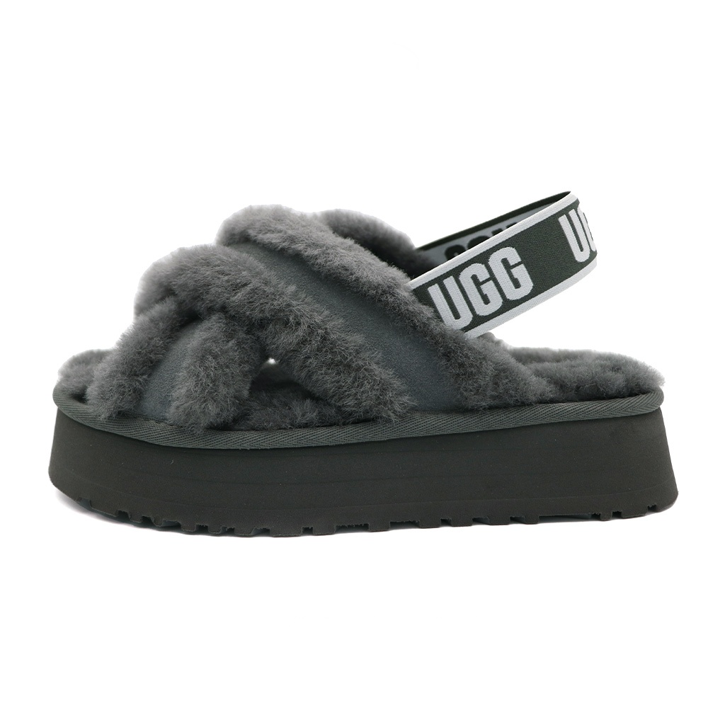 UGG Disco Cross Slide 炭灰 厚底 毛毛 涼拖鞋 女款 J1686 (UG1121550CHRC)