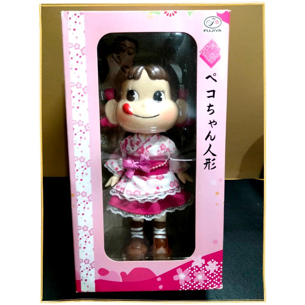 日本帶回早期正版絕版現貨-全新未拆封-FUJIYA不二家PEKO牛奶妹粉色櫻花洋裝人形公仔玩偶