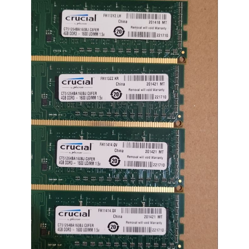 美光 crucial  DDR3  1600 4G (單面）桌機記憶體