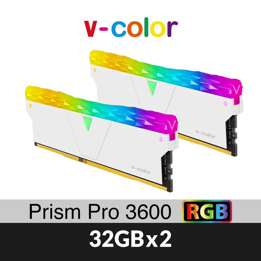 v-color全何 Prism Pro系列 DDR4 3600 64GB(32GBX2) RGB桌上型超頻記憶體(白)