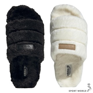 Adidas 女鞋 拖鞋 絨毛 厚底 ADILETTE 黑/米白【運動世界】IF3964/IF3965