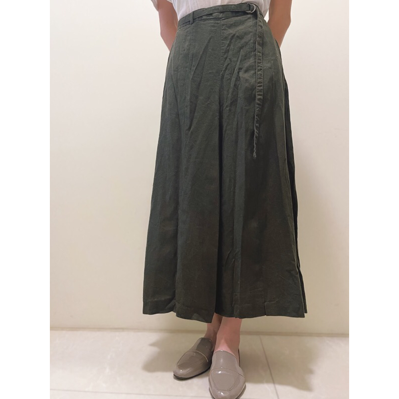 二手衣物🌟niko and ...品牌 氣質麻製9分褲裙/寬褲 (墨綠色)