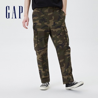 Gap 男裝 Logo鬆緊工裝褲 輕透氣系列-綠色迷彩(606623)