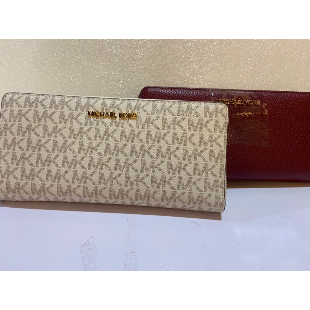 MICHAEL KORS MK 米白色/酒紅色 長夾  實體店面100%保證正品