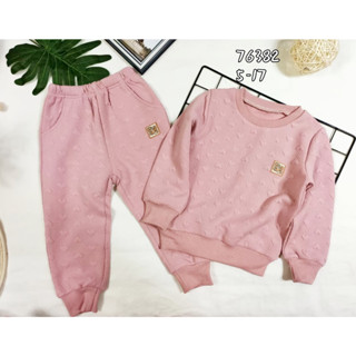 現貨 🍀實拍 5-17 女小童 華夫格彈力休閒套裝 外出服 上衣+褲子 76382