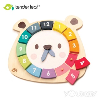 美國 Tender Leaf Toys 小熊色環數字學習鐘(內附12塊卡榫積木) /學齡前玩具.木頭玩具.安全.模擬玩具