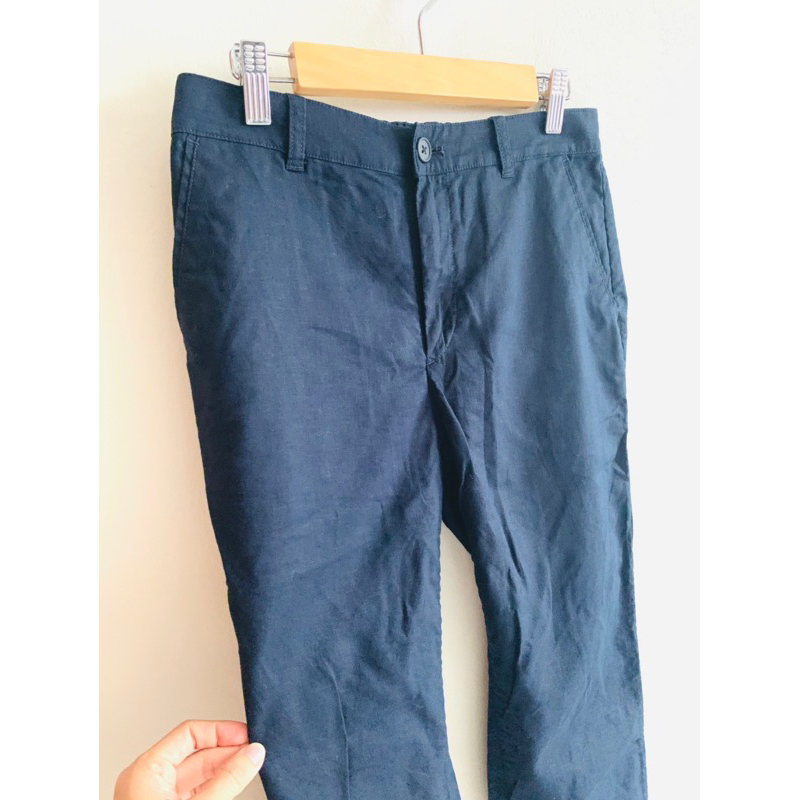 uniqlo 50%亞麻 深藍 長褲 S（M可）