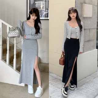 【Aries實拍】美胸可拆式小可愛+外套+褲裙套裝 2色 現貨 套裝 休閒套裝 秋天套裝 遮肉套裝 短版上衣 長裙