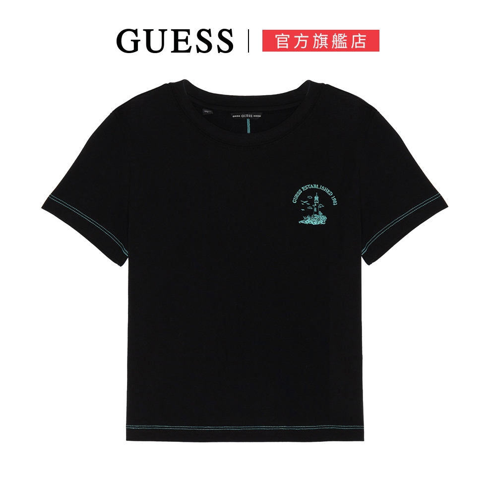 【GUESS】女款-俏皮縫線圖案短T-兩色任選