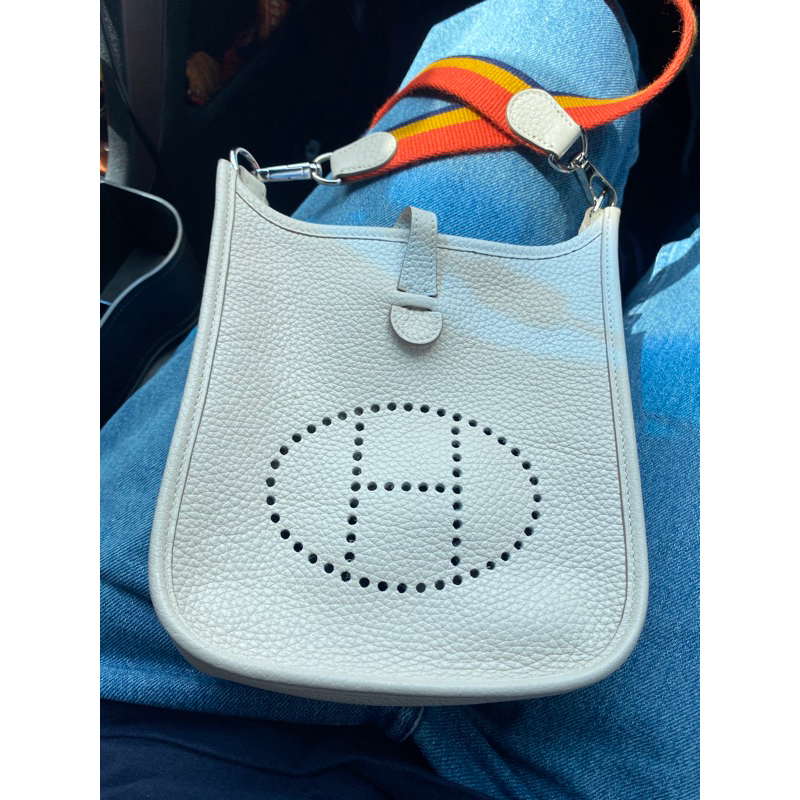 Hermes mini evelyne 奶昔白配織帶揹帶