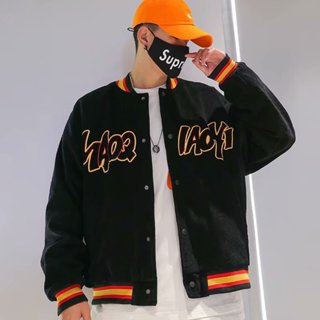 【宅男屋】韓版潮流jacket 棒球外套 男女情侶款 嘻哈字母刺繡 燈芯絨寬鬆外套 JCA42