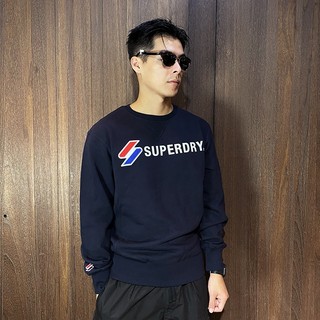 美國百分百【全新真品】Superdry 大學T 棉質 刷毛 極度乾燥 上衣 logo 長袖T恤 深藍 BO69