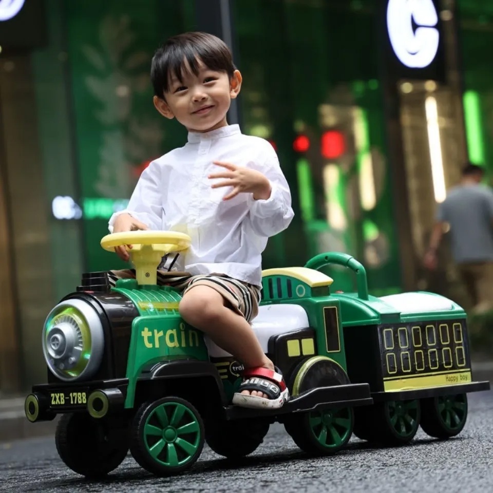 兒童電動車 兒童電動小火車 寶寶騎乘玩具寸 可坐雙人四輪童車 遙控火車 1-3歲男女孩玩具車 充電小火車 寶寶遙控小火車