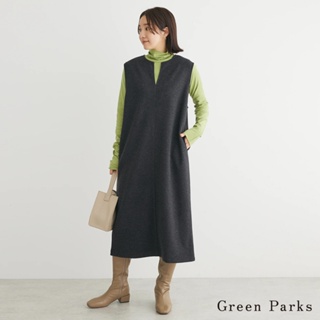 Green Parks V 型鑰匙領口毛料側口袋無袖連身洋裝(6A37L1H0200)