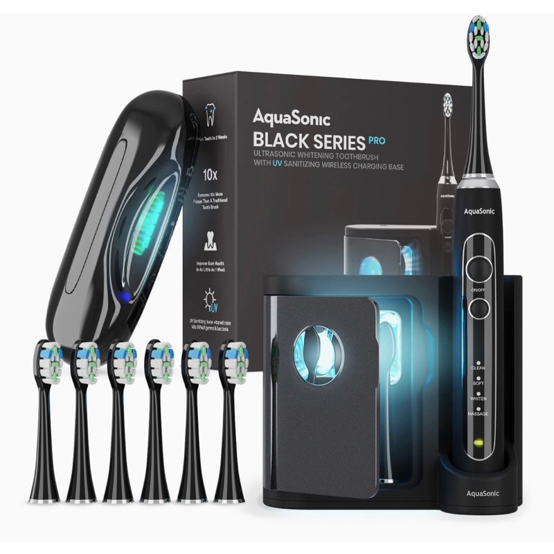 Aquasonic Black Series PRO-超美白電動牙刷-4種模式和智慧型計時器-紫外線消毒底座和充電旅行盒