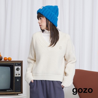 【gozo】◢珍珠裝飾V領針織毛衣(米色/淺卡其_F) | 女裝 V領 保暖