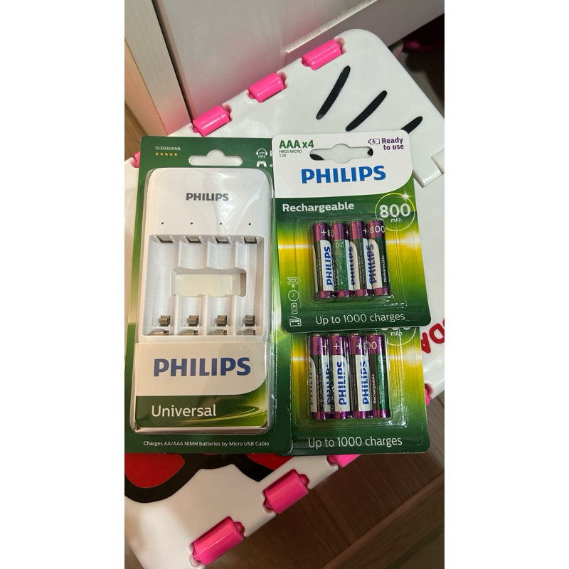 PHILIPS 飛利浦 3.4號電池充電器 USB鎳氫電池4槽充電器 鎳氫電池 充電電池 三號 四號 國際