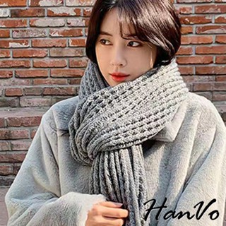 【HanVo】氣質百搭保暖針織圍巾 韓系質感可愛少女圍巾 女生衣著 女生配件 C04-8172