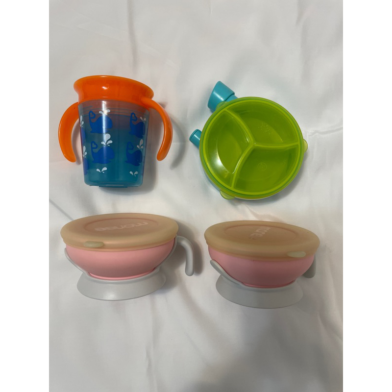 正版 韓國monee矽膠碗2個合售（附贈喝水學習杯+奶粉分裝罐）寶寶副食品碗