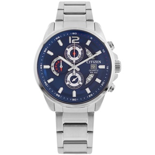 CITIZEN / 三眼計時 日期 防水100米 不鏽鋼手錶 藍色 / AN3690-56L / 43mm