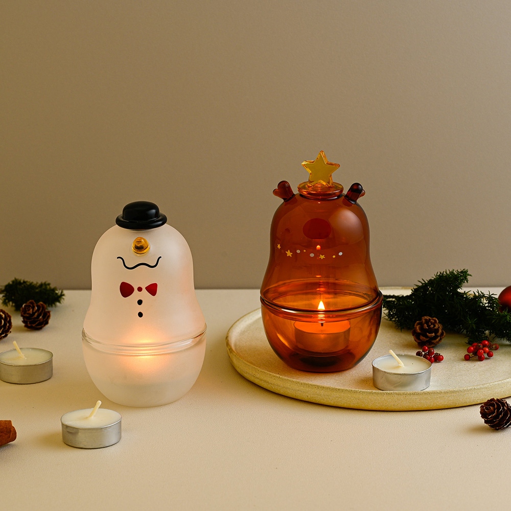 【好玻GOODGLAS】麋鹿/雪人變色造型玻璃燭罩/隨附小茶燭2入《拾光玻璃》聖誕節 送禮 燭台