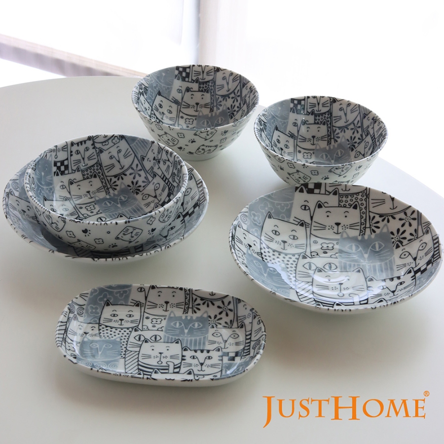 【JUST HOME】日本製滿版貓陶瓷器皿《WUZ屋子》碗 盤 餐碗 餐盤 飯碗 平盤 日本製 貓咪盤