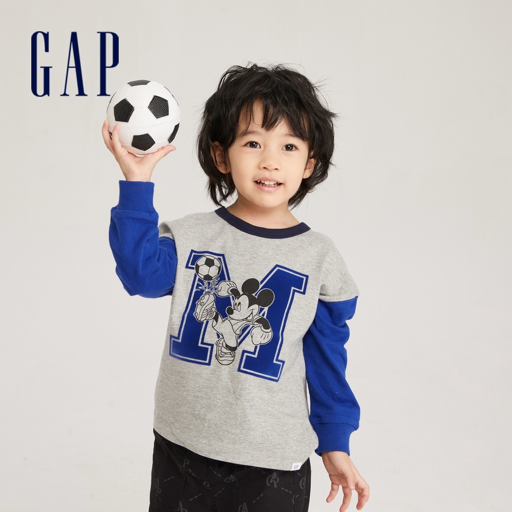 Gap 男幼童裝 Gap x Disney迪士尼聯名 印花大學T-藍灰拼接(753671)