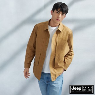 JEEP 男裝 抗撕裂口袋剪接長袖襯衫-卡其色