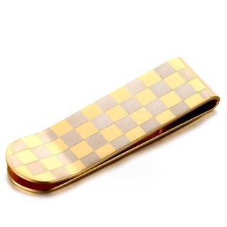 【MC-027】精緻個性品味招財黃金格紋鈦鋼鈔票夾/錢夾/領帶夾