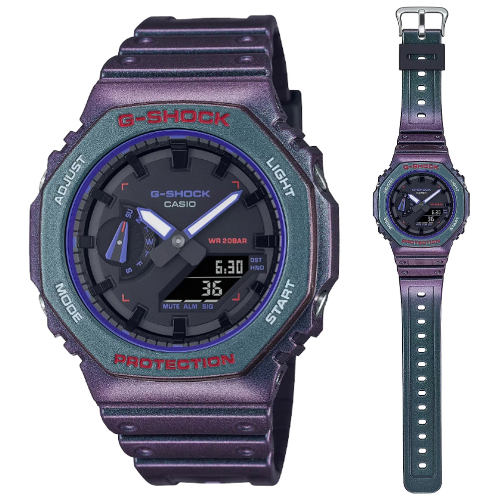 CASIO 卡西歐 G-SHOCK 電競玩家 生存遊戲 炫彩偏光 時尚八角形錶殼(GA-2100AH-6A)